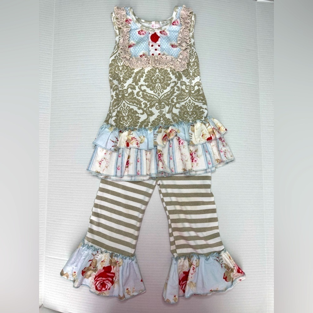 Giggle Moon 2 Piece Set Ruffle Bell Bottoms Size 6X